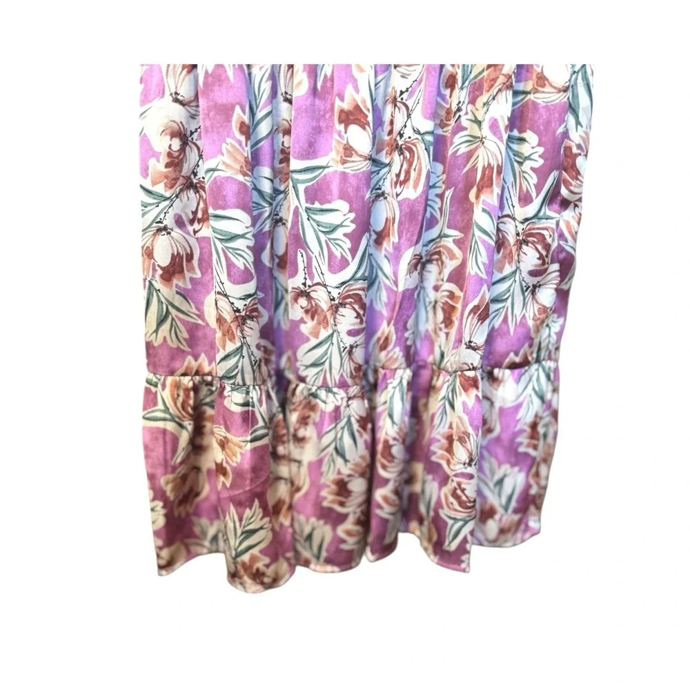 Evereve Floral Mini Dress XS Ruffle Sleeveless Tiered Pink Purple Boho Romantic